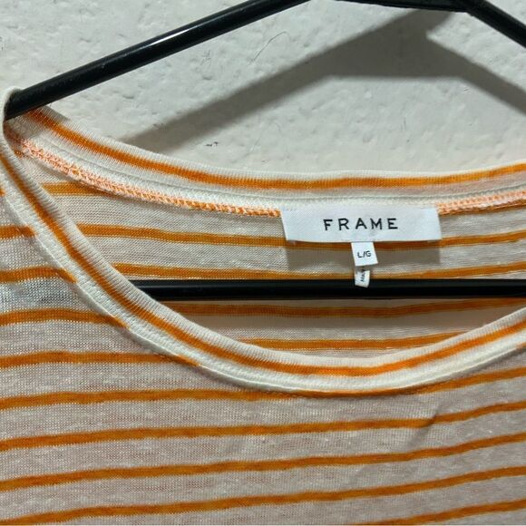 FRAME Orange Striped Crop Top 100% Organic Linen sz Large - Picture 3 of 7